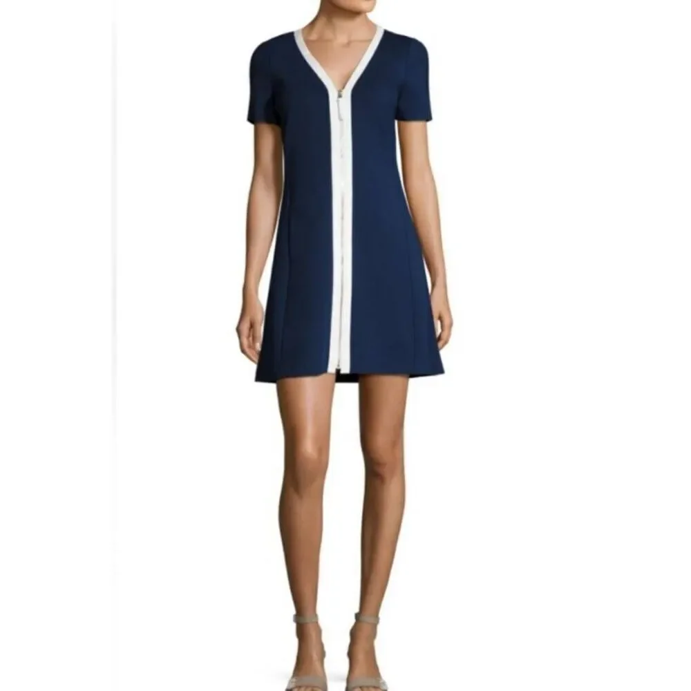 TORY BURCH KIMBERLY ZIP-FRONT DRESS IN NAVY SEA size XS